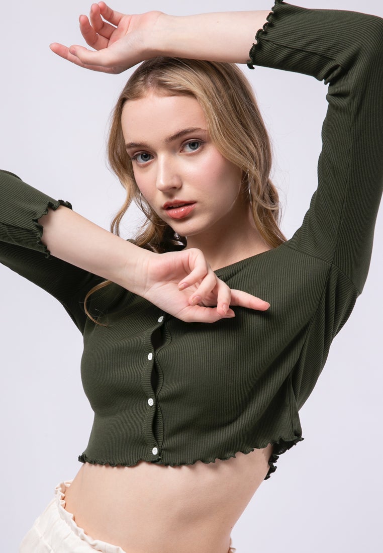 V-neck Crop Top with Button