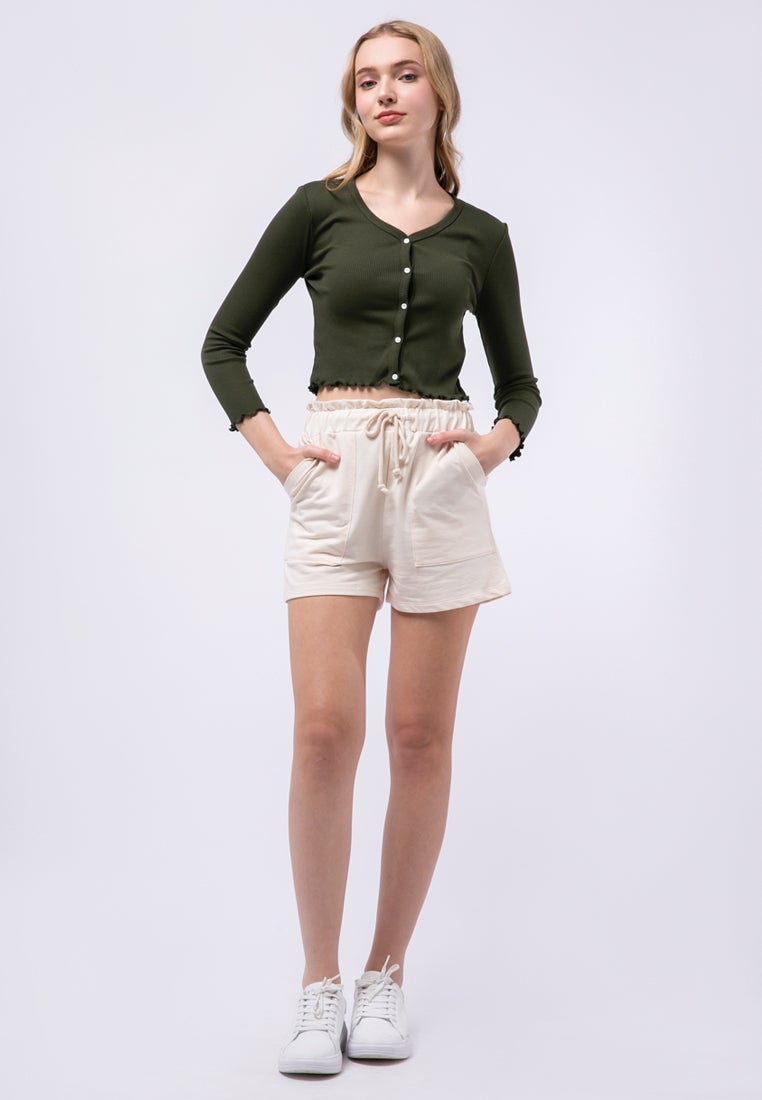 V-neck Crop Top with Button