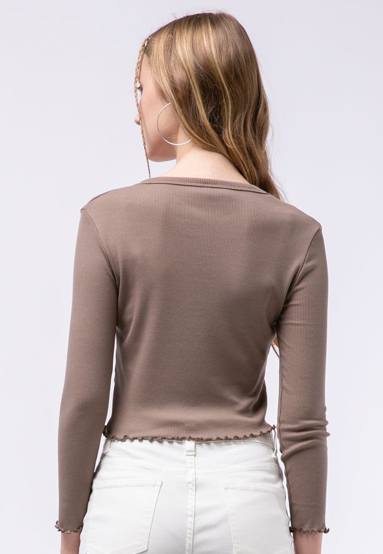 V-neck Crop Top with Button