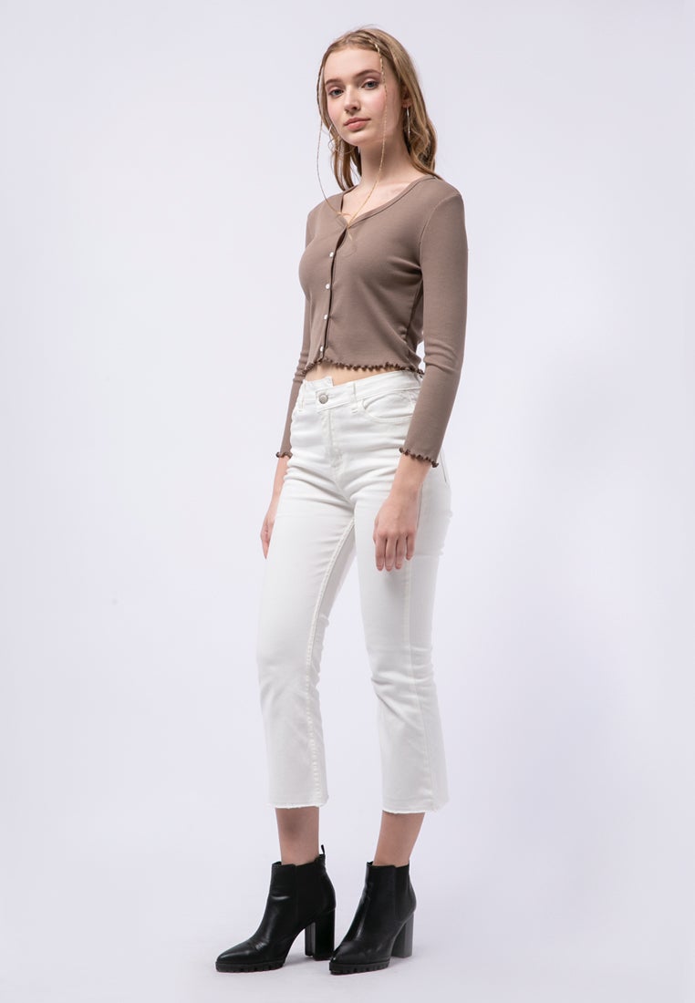V-neck Crop Top with Button