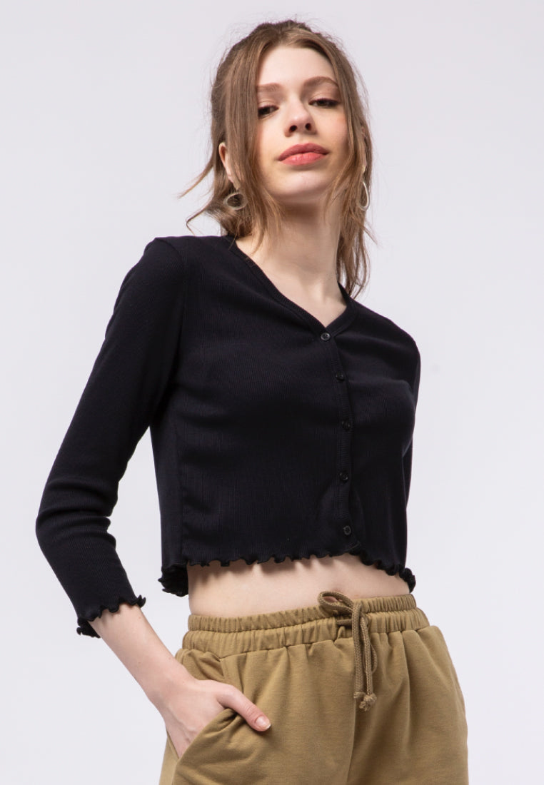 Rib Crop Top with Buttons