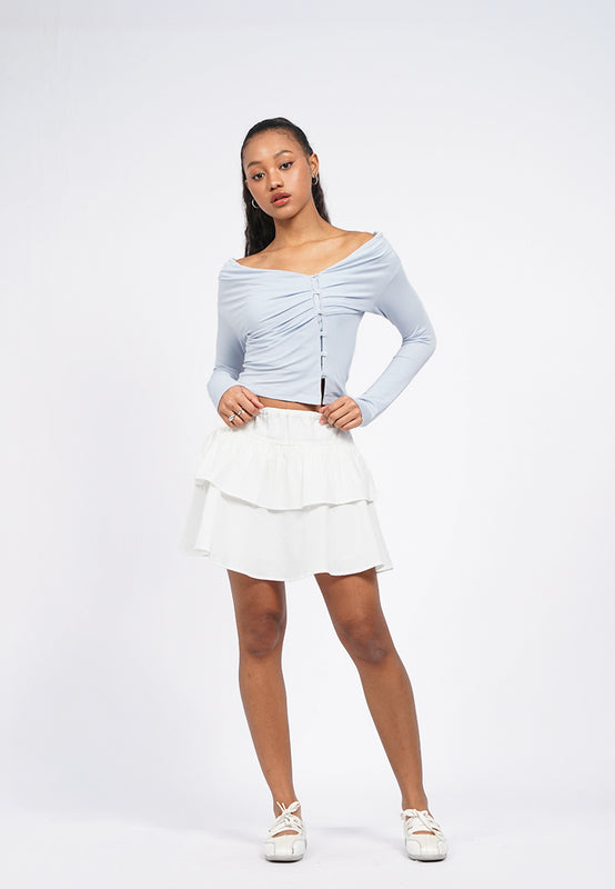 Buttoned Off Shoulder Long Sleeve Top