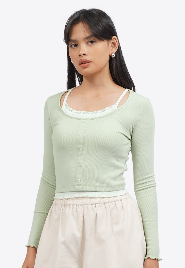 Double Layer Long Sleeve Knit Top