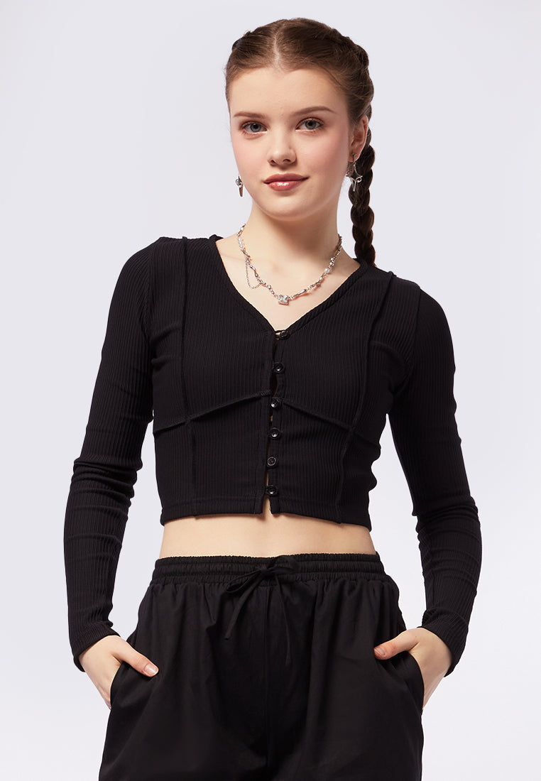 Rib Stitch Button Up Crop Top