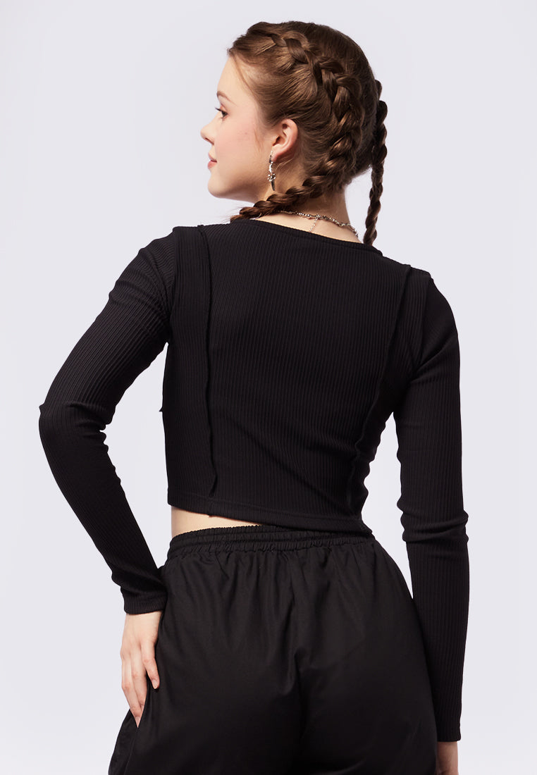 Rib Stitch Button Up Crop Top