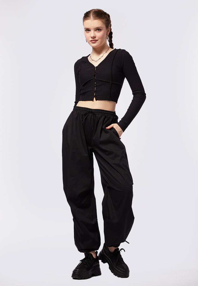 Rib Stitch Button Up Crop Top