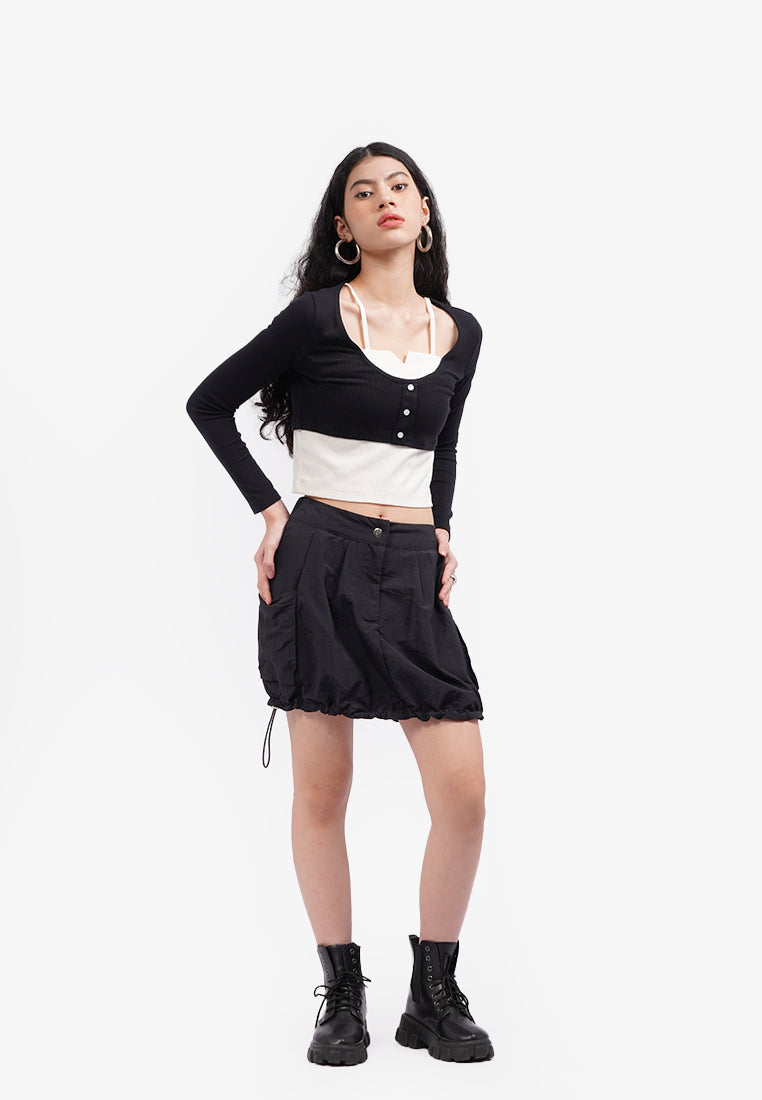 Double Layered Long Sleeve Top Black