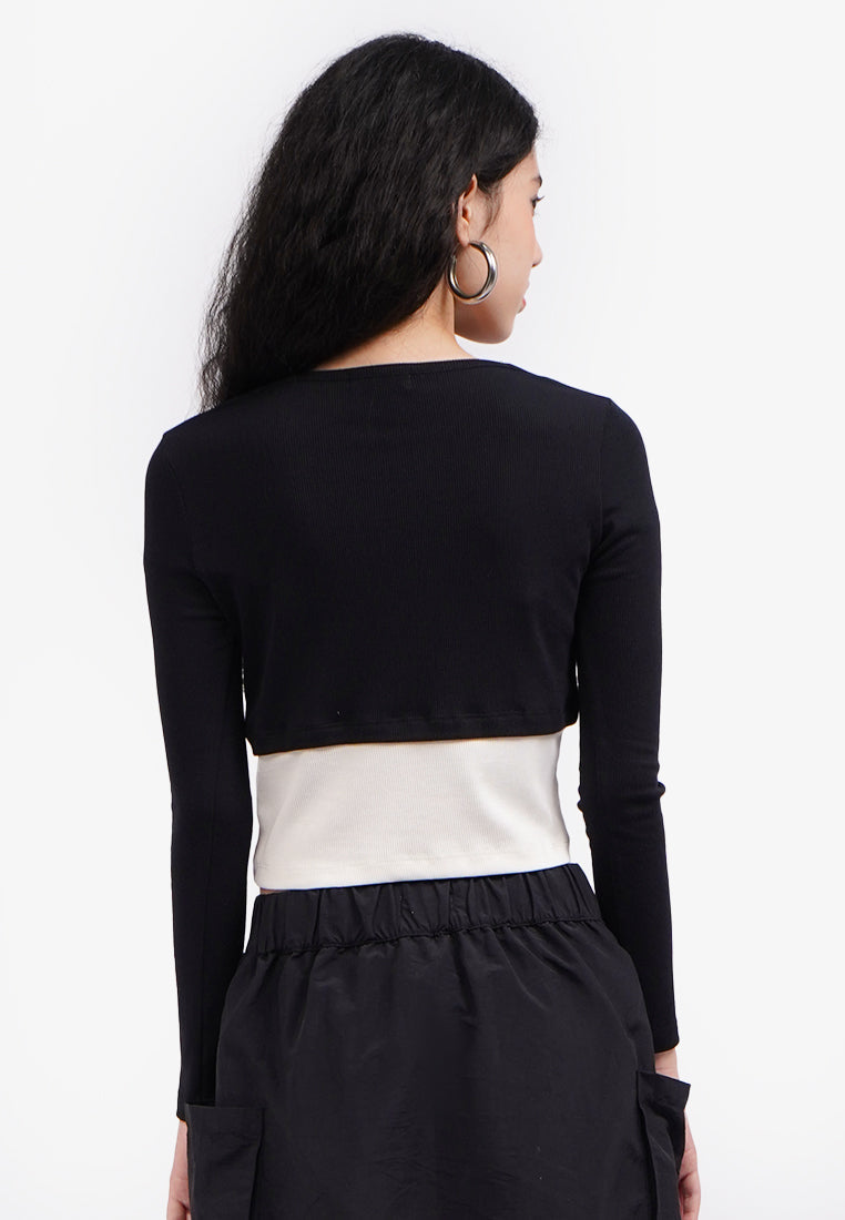 Double Layered Long Sleeve Top Black