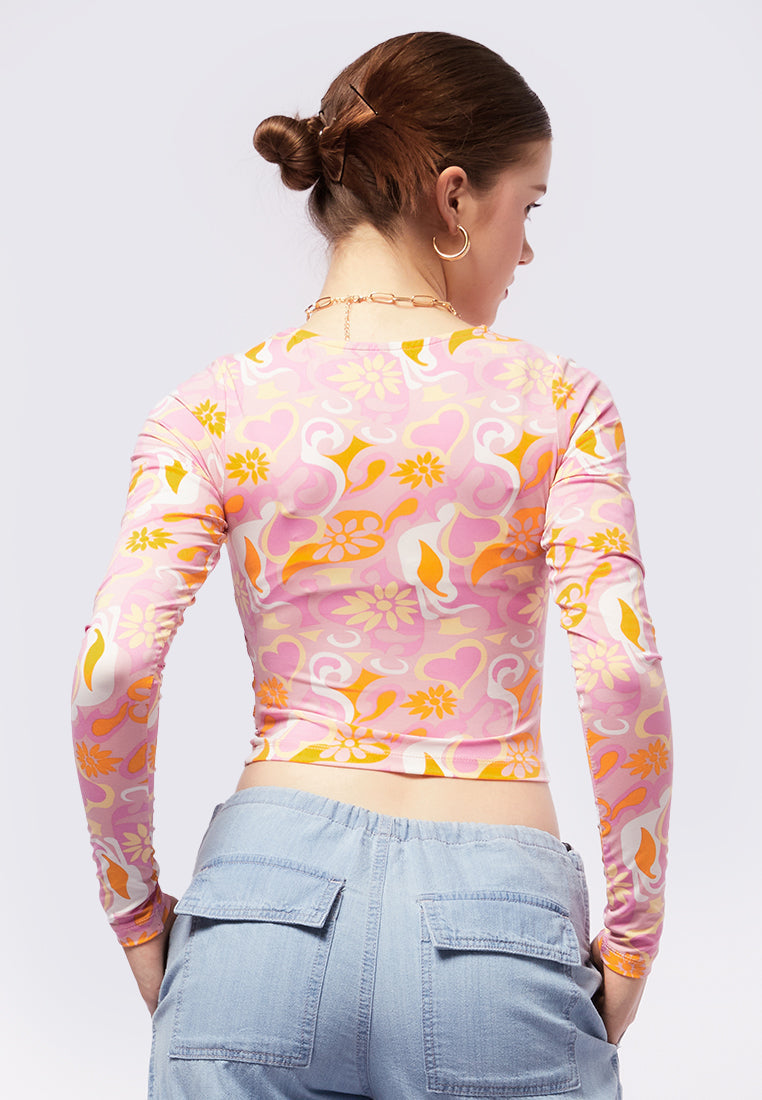 Printed Wrap Long Sleeve Top