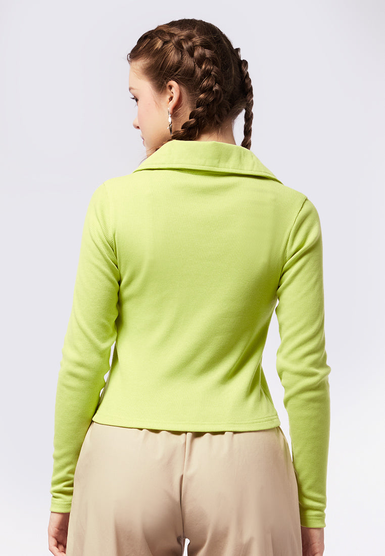 Ribbed Long Sleeve Polo Top