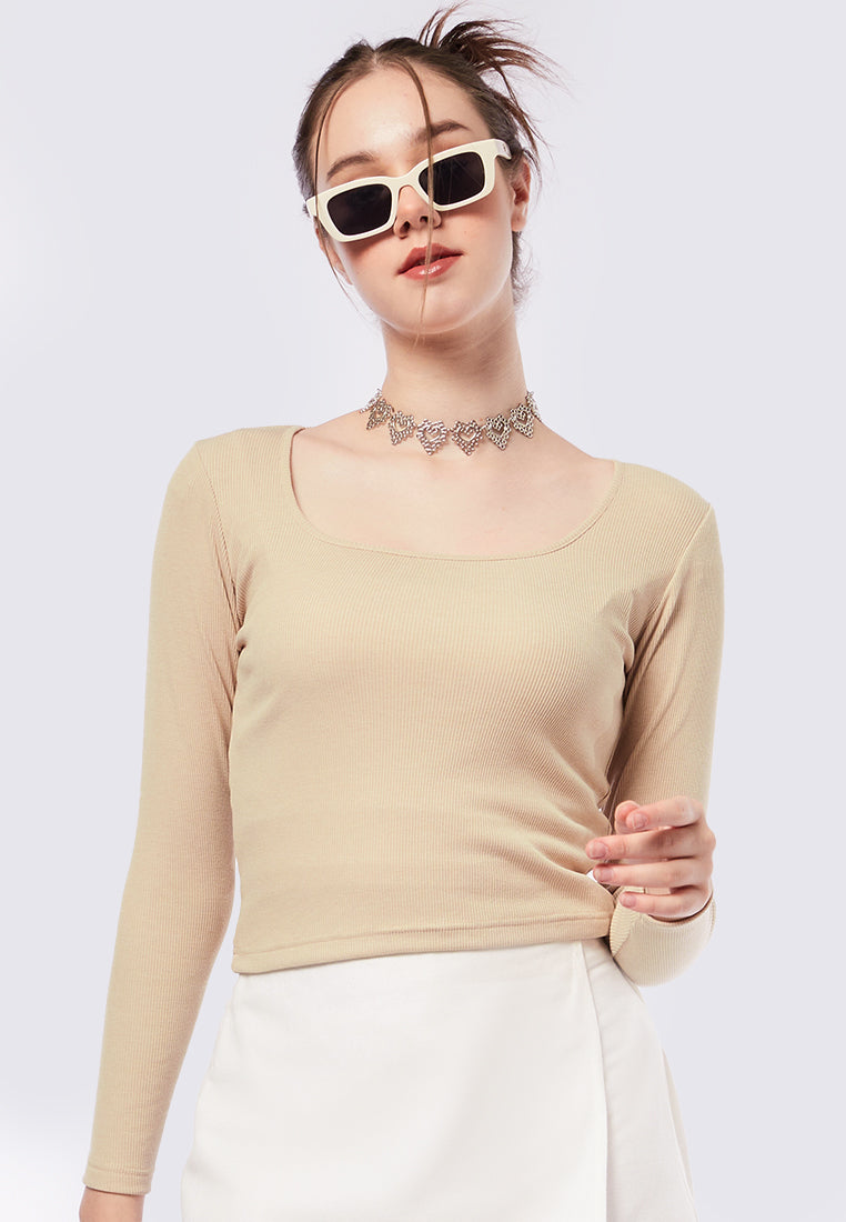 Square Neck Long Sleeve Top