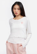 Double Layered Long Sleeve Crop Top Off White