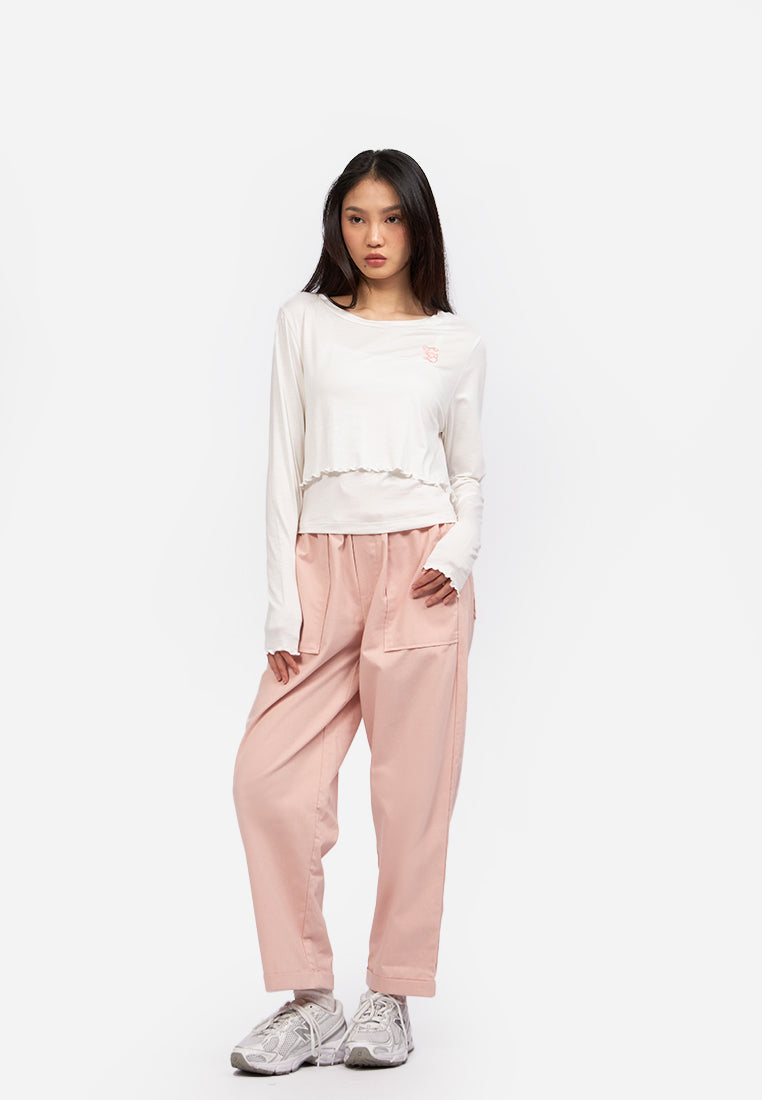 Double Layered Long Sleeve Crop Top Off White
