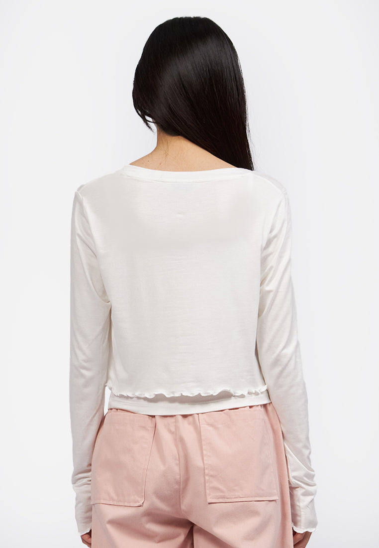 Double Layered Long Sleeve Crop Top Off White