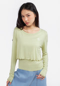 Double Layered Long Sleeve Crop Top Green