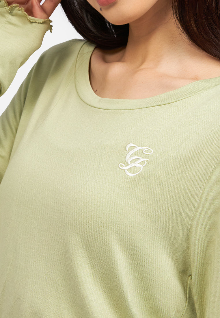 Double Layered Long Sleeve Crop Top Green