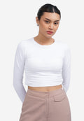 Side Drawstring Long Sleeve Top Off White