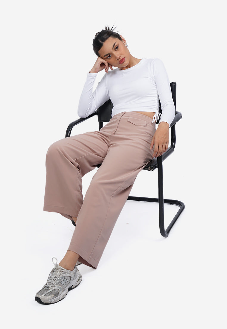 Side Drawstring Long Sleeve Top Off White
