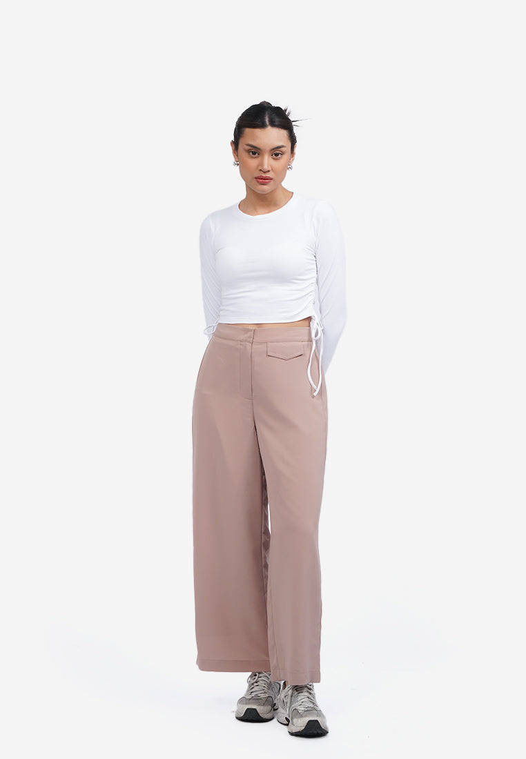 Side Drawstring Long Sleeve Top Off White