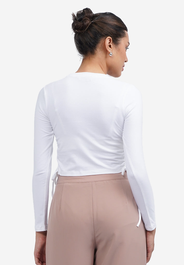 Side Drawstring Long Sleeve Top Off White