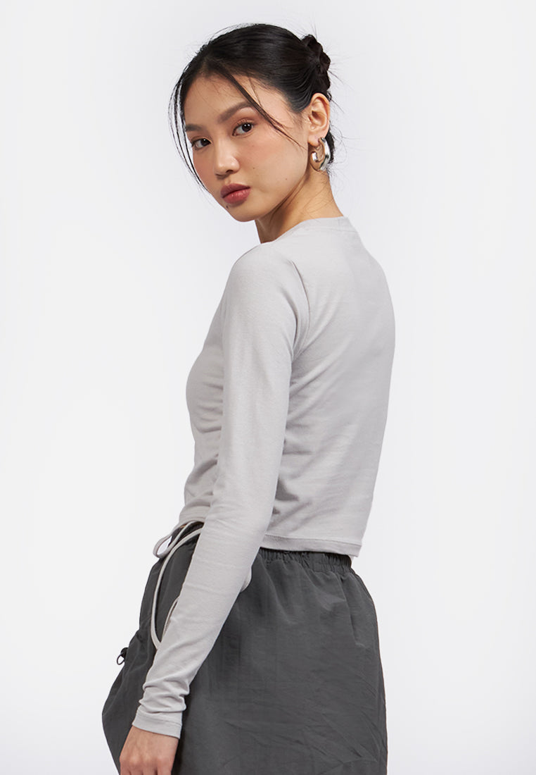 Side Drawstring Long Sleeve Top Grey