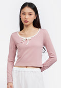 Contast Neck Long Sleeve Top