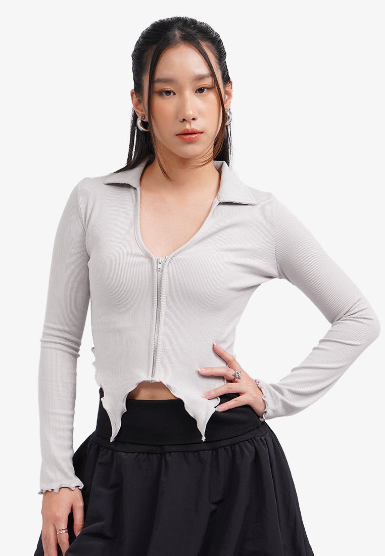Lettuce Hem Long Sleeve Top L.Grey