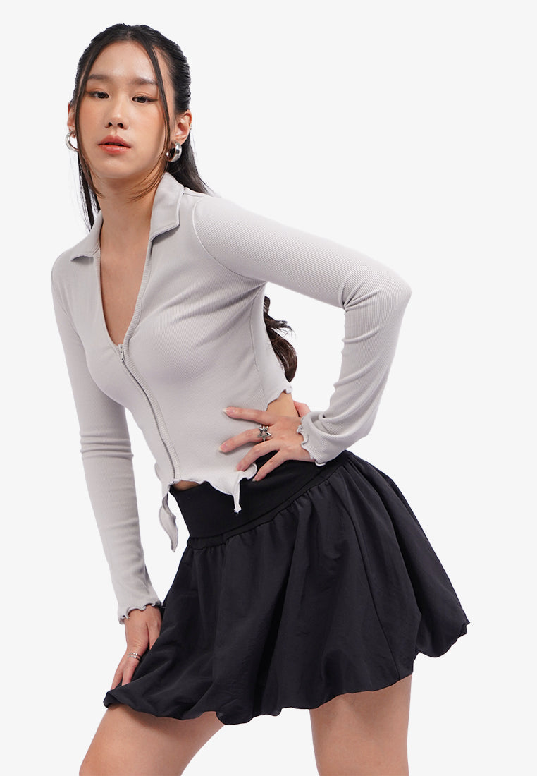 Lettuce Hem Long Sleeve Top L.Grey