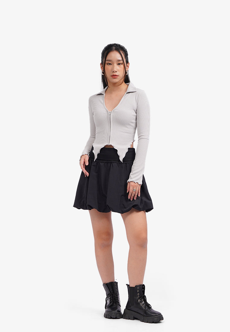 Lettuce Hem Long Sleeve Top L.Grey