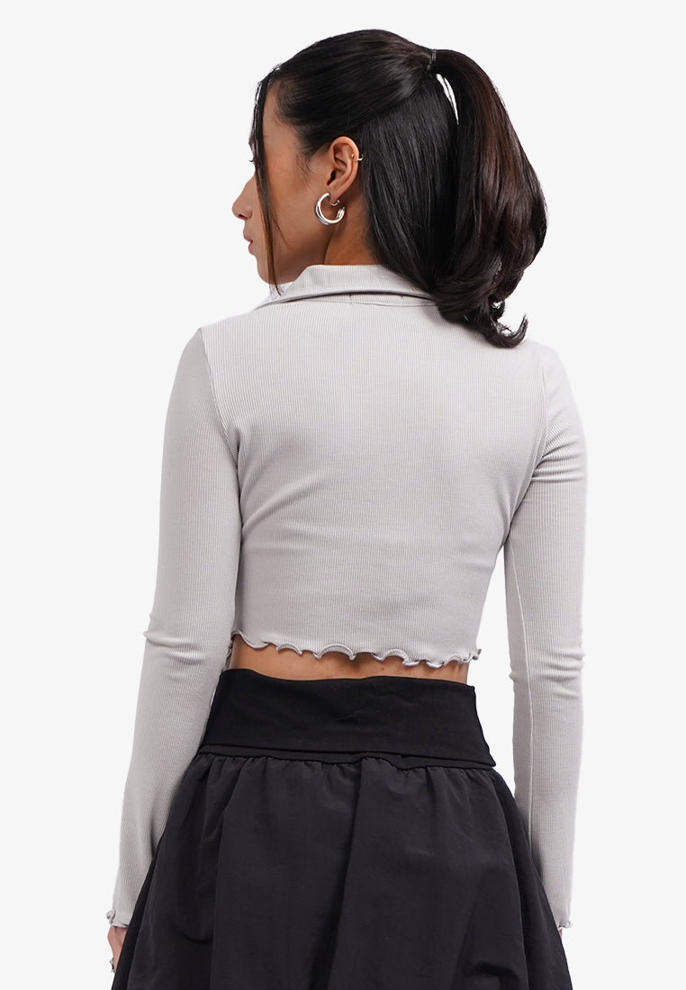 Lettuce Hem Long Sleeve Top L.Grey