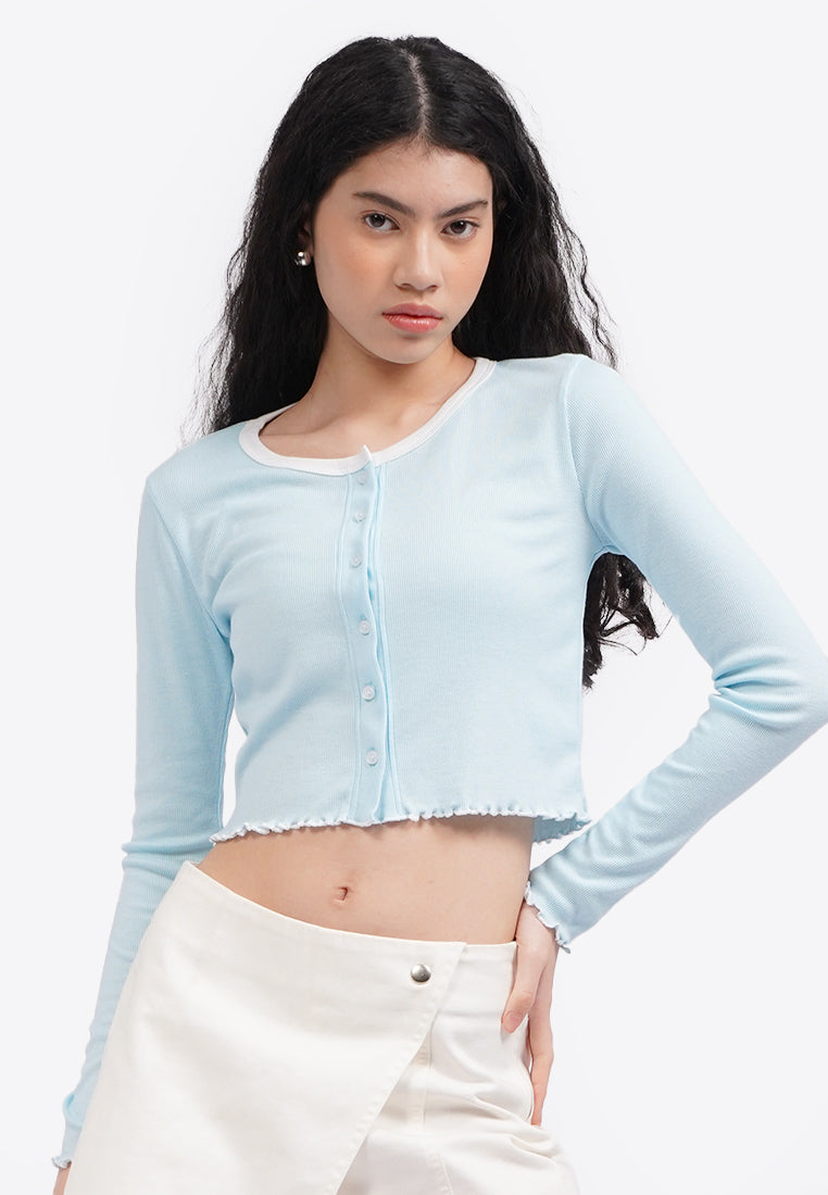 Button Up Long Sleeve Top L.Blue