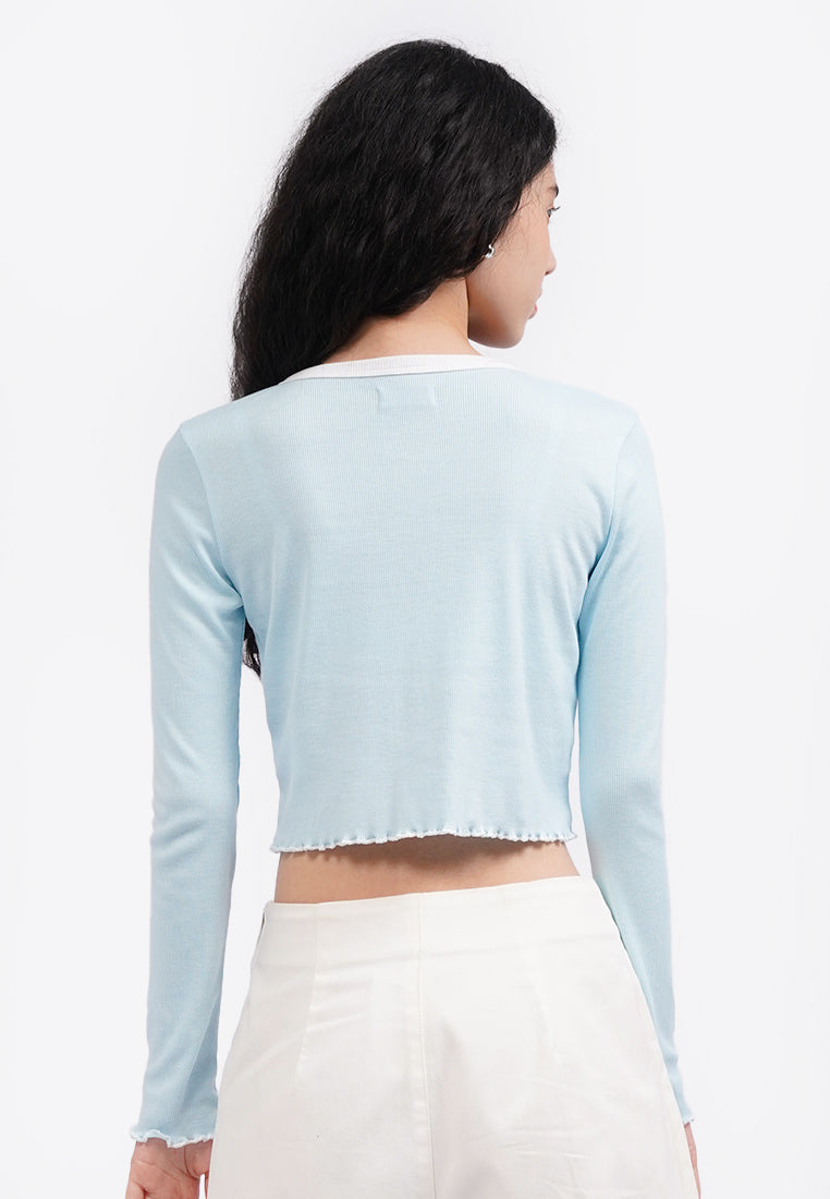 Button Up Long Sleeve Top L.Blue