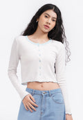 Button Up Long Sleeve Top Off White