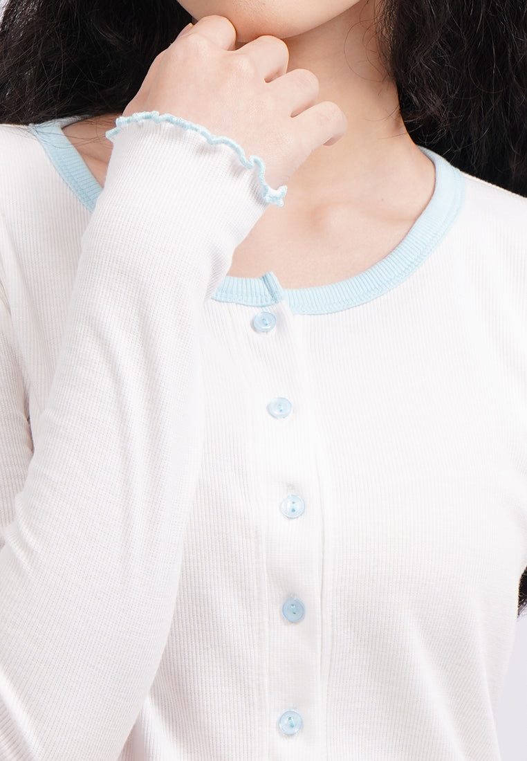 Button Up Long Sleeve Top Off White