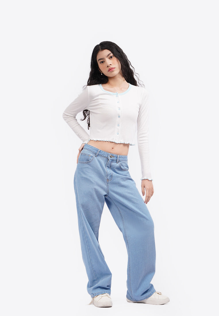 Button Up Long Sleeve Top Off White