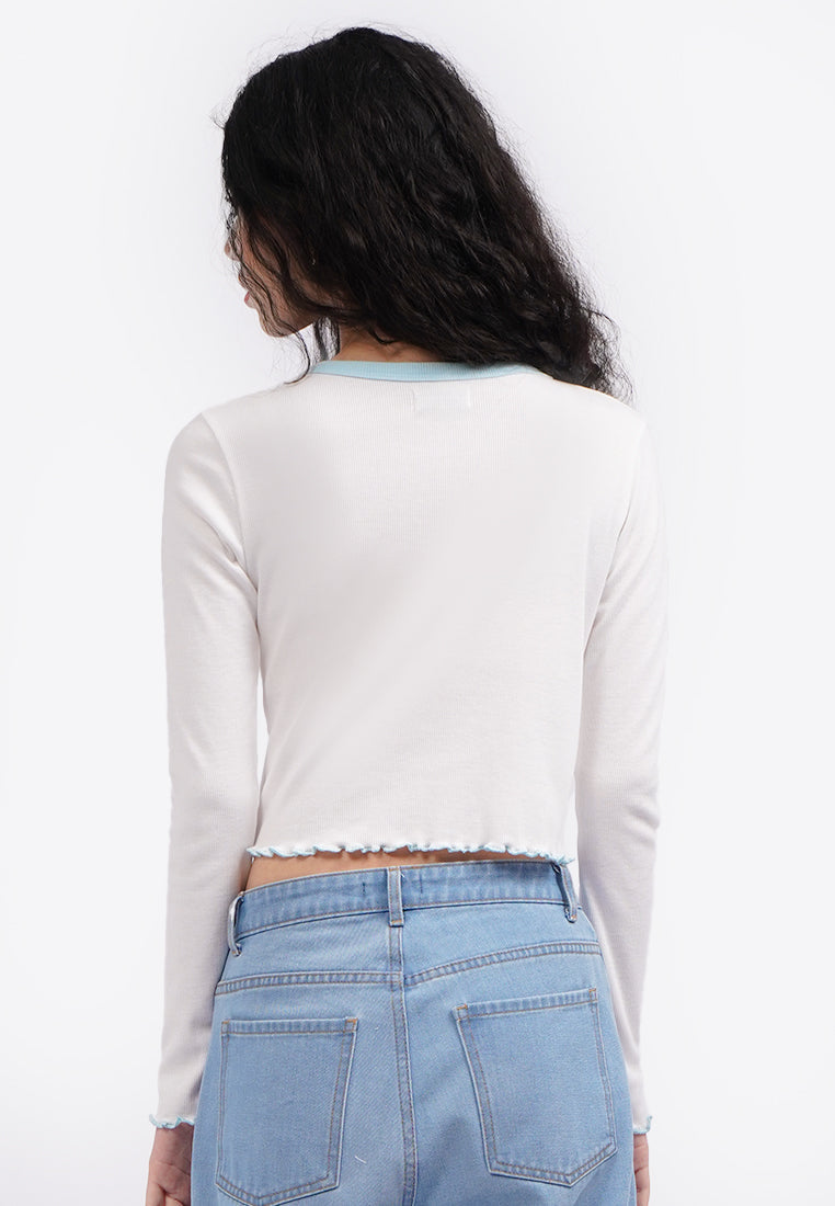 Button Up Long Sleeve Top Off White
