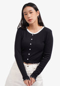Contrast Hem Long Sleeve Top