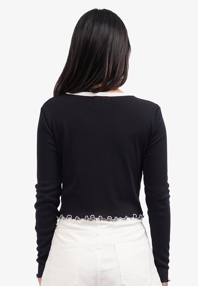 Contrast Hem Long Sleeve Top