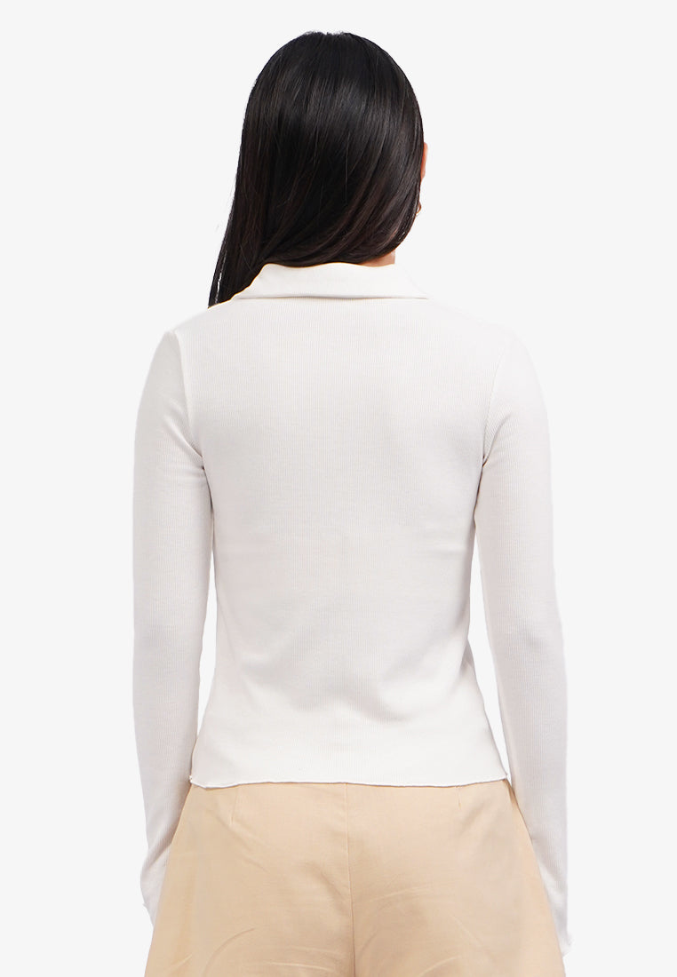 Button Up Long Sleeve Crop Top Off White