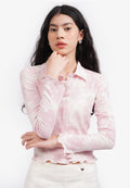 Button Up Long Sleeve Crop Top L.Pink
