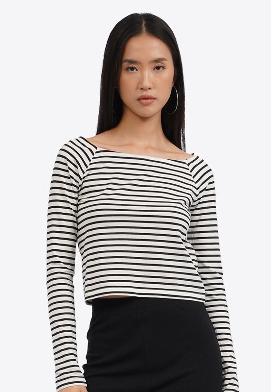 Long Sleeve Striped Square Neck Top