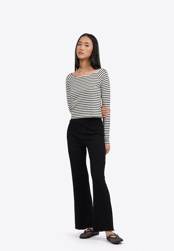 Long Sleeve Striped Square Neck Top