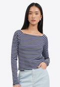 Long Sleeve Striped Square Neck Top