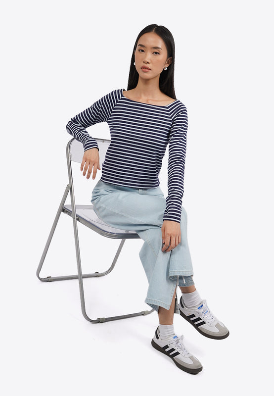 Long Sleeve Striped Square Neck Top