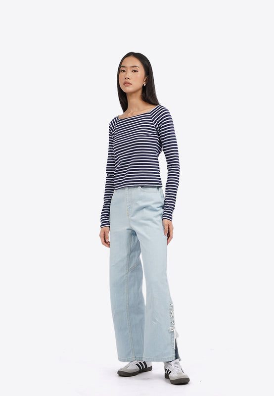 Long Sleeve Striped Square Neck Top