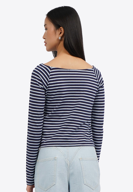 Long Sleeve Striped Square Neck Top