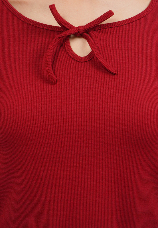 Long Sleeve Rib Top with Ribbon Details