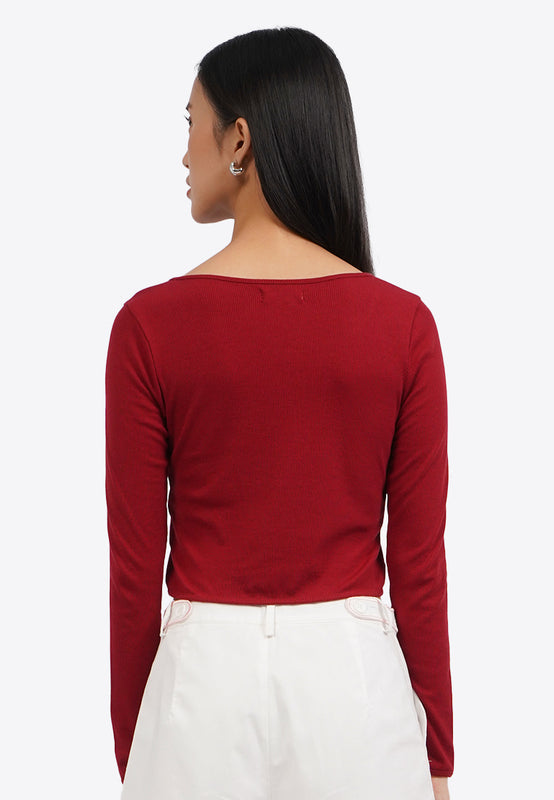 Long Sleeve Rib Top with Ribbon Details