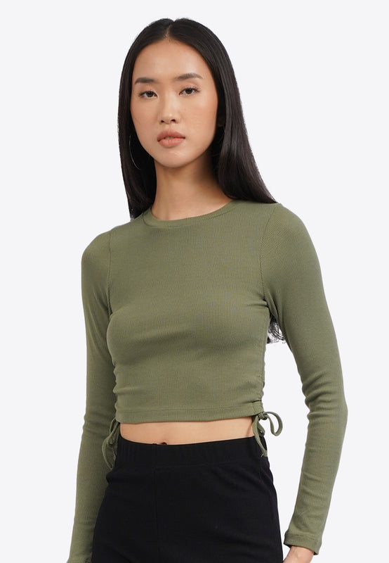 Long Sleeve Crop Top with Side Tie