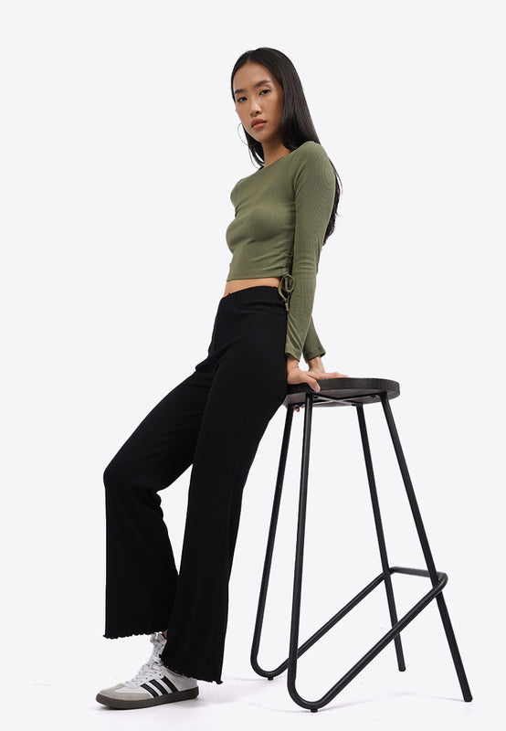 Long Sleeve Crop Top with Side Tie